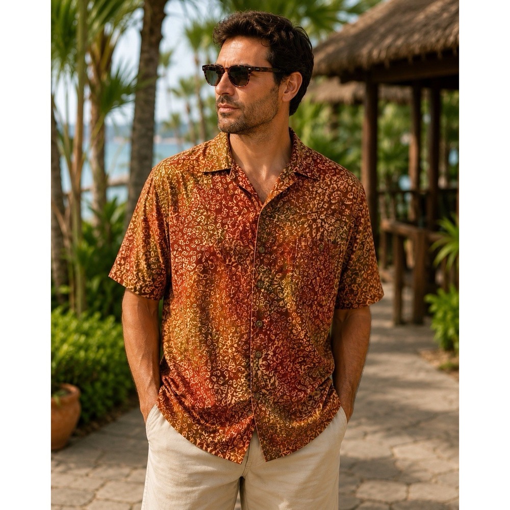 VINTAGE ORVIS Men's Button Up Short‎ Sleeve Rust Size Medium -1231